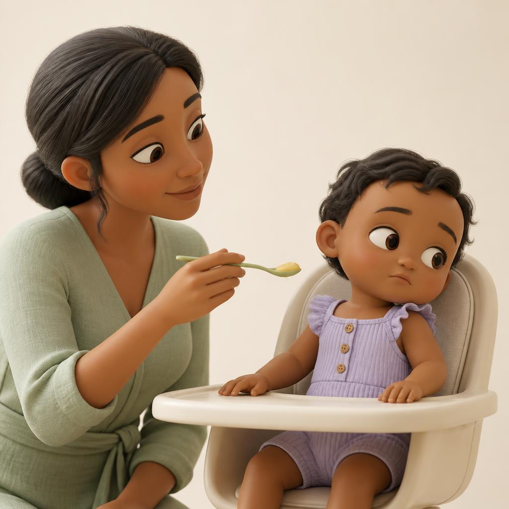 Mãe oferecendo com carinho uma colher de comida ao bebê